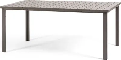 Produktbild von Rechteckiger Außentisch 180x78 cm, Stahlstruktur und Holzeffekt-Lamellen, 8 Plätze, moderner Stil für Garten oder Terrasse - THOMAS - Beige