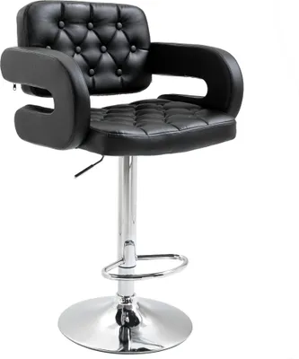 Image de HOMCOM Tabouret de bar pivotant à 360°, chaise de bar réglable en hauteur avec dossier, repose-pieds et accoudoirs, chaise haute cuisine, salle à manger, comptoir, noir