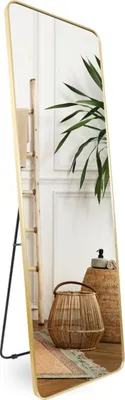 Image de Miroir mural sur pied - Idéal pour vérifier sa tenue - Fonctionnalité 2 en 1 - Dimensions : 160 x 50 cm - Couleur : Or