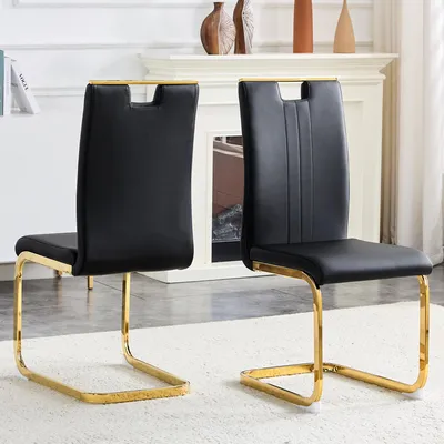Produktbild von Schwarze Esszimmerstühle 2er Set moderne Polsterstühle aus Kunstleder in geschwungener Bogenform ergonomische Küchenstühle für Industrial-Look