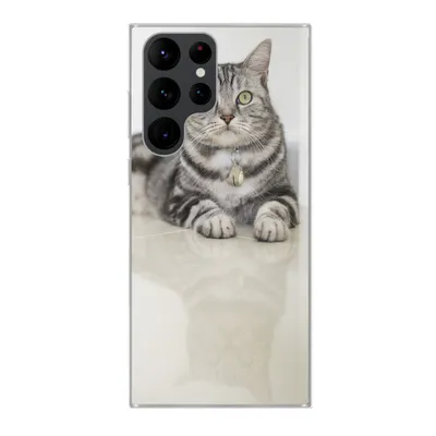 Produktbild von MuchoWow® Handyhülle Schutzhülle Hülle für Samsung Galaxy S22 Ultra Katze - Grau - Tier - Mädchen - Kinder - Jungen - Kind Silikon Softcase Handy Hülle - Abbildung