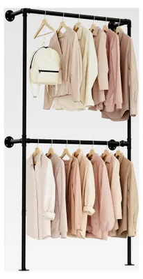 Produktbild von Wandkleiderstange, Offener Kleiderschrank, Kleiderständer, Garderobenständer im Industrie-Stil, für Wohnzimmer und Schlafzimmer, Schwarz