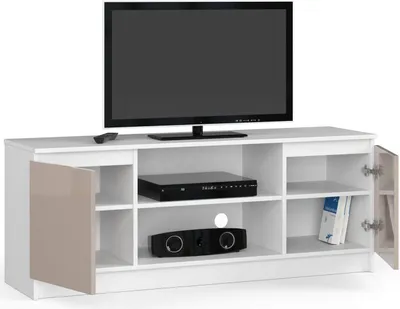 Produktbild von AKORD TV-Kommode K-140, ein offenes Schrankfach, 2 Fachböden mit Türen links und rechts, H55 x B140 x T40 cm, Gewicht 40 kg