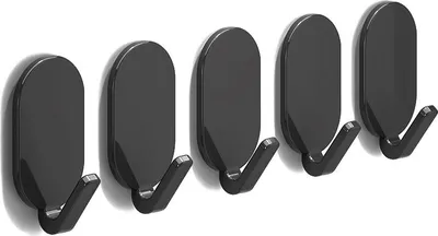 Productafbeelding van Grijze, ovale haken zonder boorgaten - ABS, 5,9x3,1x2,1 cm, 5 stuks. Zwart