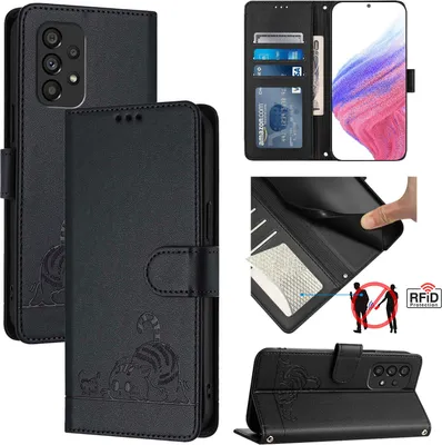 Image de Etui en cuir pour Samsung Galaxy A53 5G, étui à rabat avec fonction stand et portefeuille noir
