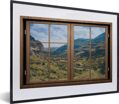 Produktbild von MuchoWow® MuchoWow® Gerahmtes Poster Aussicht - Berg - Baum 40x30 cm - Poster mit zchwarzem Bilderrahmen - Bilderrahmen - Poster im Rahmen