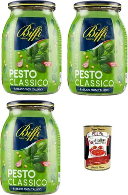 Produktbild von 3x Biffi 100% italienisches klassisches genuesisches Pesto 980 g+ Italian Gourmet polpa 400g