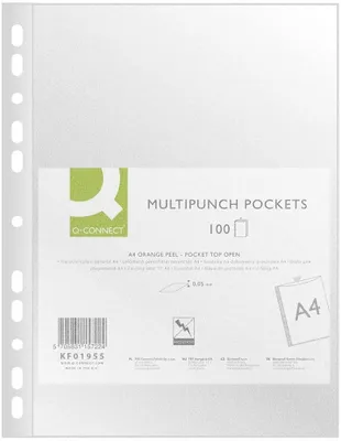 Produktbild von Q-Connect 19390 Tasche Polypropylen Eco perforiert genarbt antistatisch A4 6/100e 100 Stück 210 x 297 mm sortiert