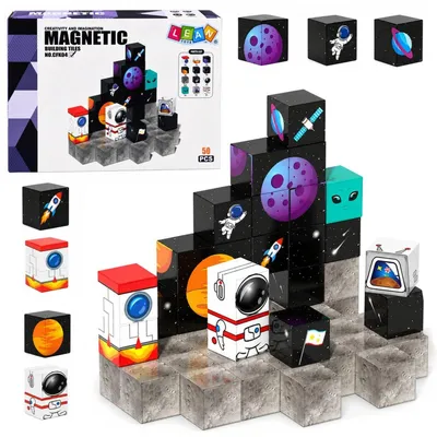 Obrázek produktu pro Sada magnetických stavebních kostek, kostek, pixelů, pro stavění ve 3D, 50 kusů