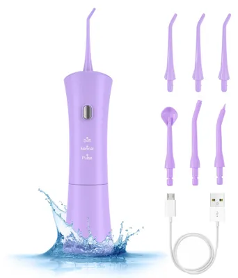 Produktbild von Wasserflosser - Elektrische Munddusche - Tragbar, wiederaufladbar, 3 Modi, 5 Düsen, 100–199 ml Wassertank - Lila
