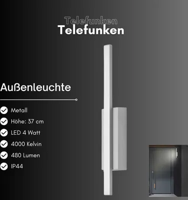 Produktbild von Außenleuchte Telefunken LED Silber Wandleuchte Gartenlampe