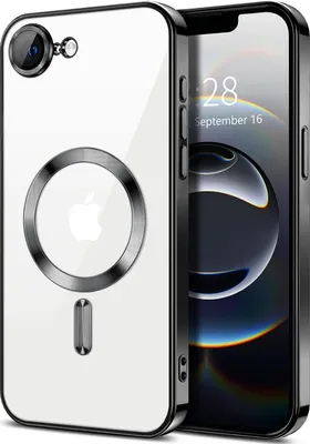 Immagine prodotto di Custodia magnetica trasparente per iPhone 16e/iPhone 17e, compatibile con MagSafe, custodia protettiva galvanizzata con protezione per fotocamera Nero
