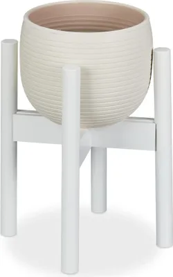 Produktbild von Weißer Bambus Pflanzenständer mit verstellbarer Breite, H 50 cm, L 36.5 cm, B 30.3 cm