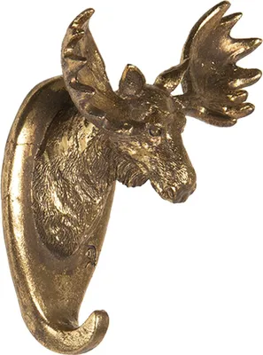Produktbild von Clayre & Eef Wandhaken Elch 10x7x13 cm Goldfarbig Polyresin
