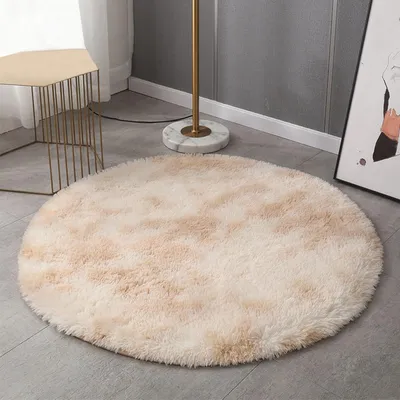 Produktbild von Runder Teppich 80 x 80 cm, weicher Plüsch Shaggy, rutschfest, waschbar, für Schlafzimmer