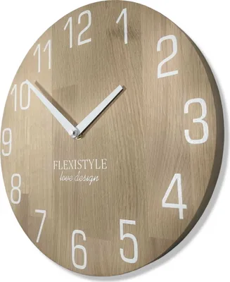 Produktbild von Wanduhr Natur Durchmesser holzoptik 100% Eiche, Holz modern, Wohnzimmer, ohne tickgeräusche (30cm, Weiß)