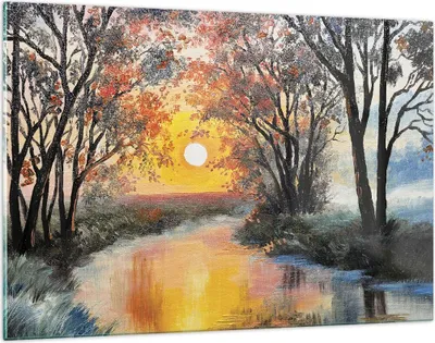Produktbild von Bilder auf glas - Einteilig - Fluss Sonne Bäume - 120x80cm - Glasbilder - Wandbilder - Bilder - zum Aufhängen bereit - Wanddekoration aus Glas - Glas Bilder - Wandbild auf Glas - GAA120x80-4190