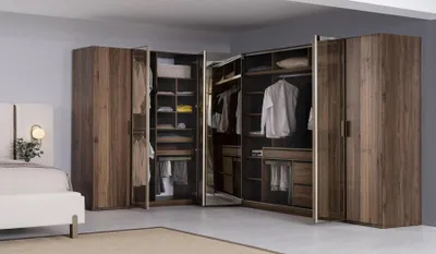 Produktbild von Moderner Braun Eckschrank Designer Regalschrank Holzschrank Luxus Möbel