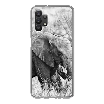 Produktbild von MuchoWow® Handyhülle Schutzhülle Hülle für Samsung Galaxy A32 5G Elefant - Tiere - Gras - Schwarz und weiß Silikon Softcase Handy Hülle - Softcase