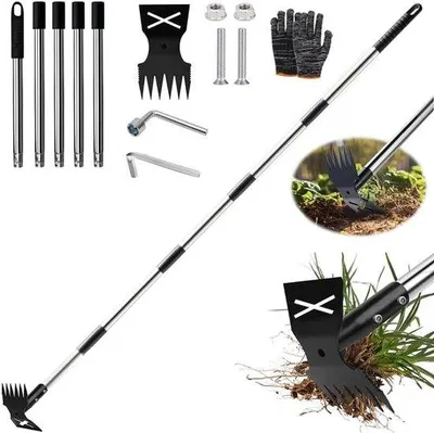 Productafbeelding van Onkruidsteker met lange steel 180 cm, 2-in-1 onkruidhark en tuinhak, ideaal voor onkruid wieden in tuin, terras en gazon, tuingereedscha