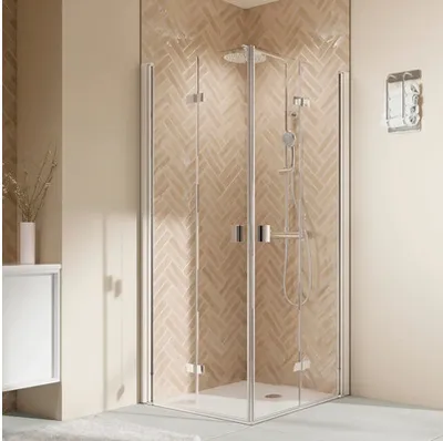 Produktbild von Eckeinstieg mit Drehfalttür BREUER Elana 2.0 100 x 100 x 200 cm Profil eckig silber Klarglas Reversibel Puffergriff