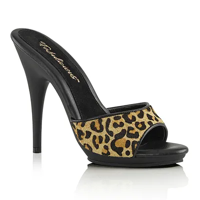 Obrázok produktu pre POISE-501FUR Fabulicious Damen Plateau Pantoletten leopard Fell schwarz Matt