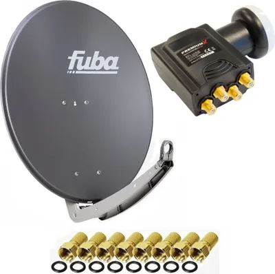 Produktbild von Fuba Antenne 74x84 cm Alu Anthrazit DAA 780 + PremiumX DELUXE Quad LNB 0,1 dB + 8x F-Stecker
