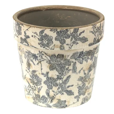 Image de Clayre & Eef Pot de fleurs Ø 16x15 cm Gris Beige Céramique Fleurs