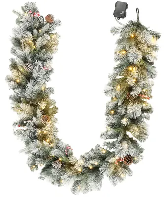 Produktbild von Weihnachtsgirlande mit 216 Schneebestäubten Zweigen, 50 LED Lichtern, für Innen Weihnachtsdekoration