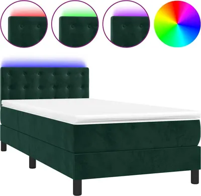 Produktbild von vidaXL Boxspringbett mit Matratze & LED Dunkelgrün 90x200 cm Samt
