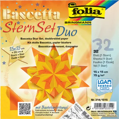 Produktbild von folia Faltblätter Bascetta-Stern 150 x 150 mm gelb/orange 32 Blatt