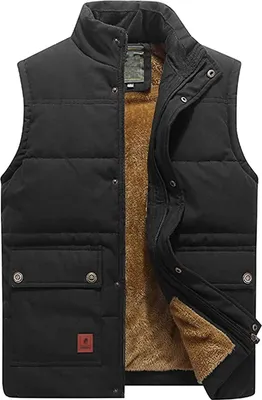 Produktbild von ASKSA Herren Stehkragen Fleeceweste Winter Warme Outdoor Anglerweste Ärmellos Jacke mit Einschubtaschen, Schwarz,XL