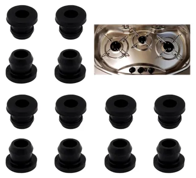 Produktbild von 12 Stück Topfträgergummis, Gummifüße, Kompatible Gummifüße für Topfstützen mit 5 mm Stäben von Dometic, Smev und Thetford Wohnmobilöfen Zubehör - Schwarz