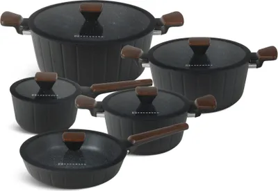 Produktbild von EDENBERG schwarze Töpfe, Induktionsgeeignet, Glasdeckel, Set aus Keramiktöpfen