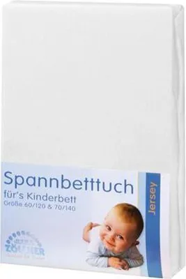 Produktbild von Julius Zöllner Baby Jersey Spannbettlaken, Spannbetttuch 60 x 120 cm / 70 x 140 cm im Doppelpack sand / weiß