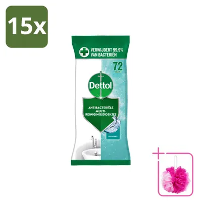 Produktbild von 15 x Dettol Reinigingsdoekjes - Ozeanfrisch - Antibakterielle Reinigung - Sparpackung - 15 Stücke