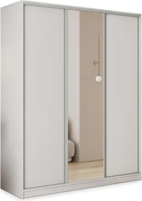 Produktbild von Masseno Schiebetürenschrank TARI 150/205/58 cm Kleiderschrank mit 4 Schubladen Schlafzimmer Schrank 3-türig mit Spiegel Weiß