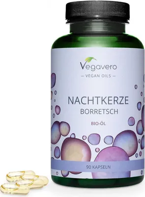 Obrázok produktu pre Vegavero olej z pupalky dvojročnej a boráka lekárskeho | 90 kapsúl | vysoká koncentrácia GLA || vegánsky