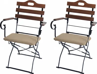 Image de Lot de 2 chaises de jardin HWC-J40, chaise pliante, qualité restauration, acacia ~ brun clair, rembourrage couleur sable