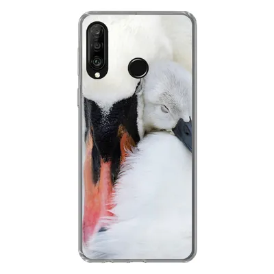 Produktbild von MuchoWow® Handyhülle Schutzhülle Hülle für Huawei P30 Lite Nahaufnahme eines Schwans mit Jungen Silikon Softcase Handy Hülle - Handyhülle