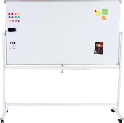 Obrázok produktu pre Biela tabuľa HWC-C85, magnetická tabuľa memo board pin board, mobilná rolovateľná vrátane príslušenstva ~ 180x100cm
