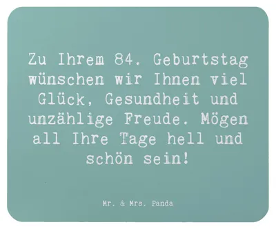 Produktbild von Mr. & Mrs. Panda Mousepad Spruch 84. Geburtstag Glückwünsche - Meeresbrise - Geschenk, Geburtstagsgeschenk, Lebensfreude, herzliche, Mouse Pad, pc mauspad, mousematte