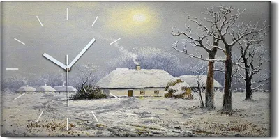 Produktbild von Küchenuhr Bürouhr Leinwand Uhr 60x30 Gemälde Winterlandschaft Hütten Bäume Kunst - weiße Hände