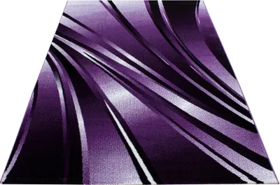 Produktbild von Kurzflor Teppich Wohnzimmer Lila 280x370 Rechteck Abstraktes Wellen Design aus Polypropylen