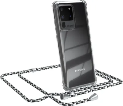 Produktbild von EAZY CASE Handykette kompatibel mit Samsung Galaxy S20 Ultra / S20 Ultra 5G, Handyhülle mit Umhängeband, Handykordel, Schutzhülle Clear, Band in Schwarz