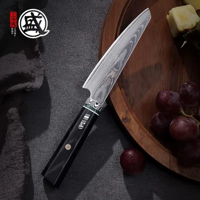 Produktbild von 12 cm Messer japanischer Art, handgeschmiedete professionelle Küchenmesser, Damascus HAP40 Pulverstahl Schälmesser (Micarta-Griff und Geschenkverpackung)