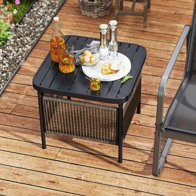 Obrázok produktu pre Stôl na balkón alebo terasu – štvorcový – kovový – s držiakom na slnečník