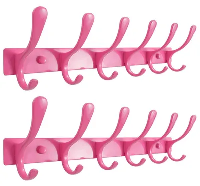 Immagine prodotto di Ganci appendiabiti da parete, 6 ganci, acciaio inossidabile, rosa, confezione da 2 pezzi