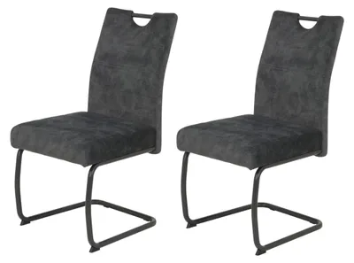 2er-Set Esszimmerstühle, Samtbezug, Anthrazit, XL Sitz, 140 kg