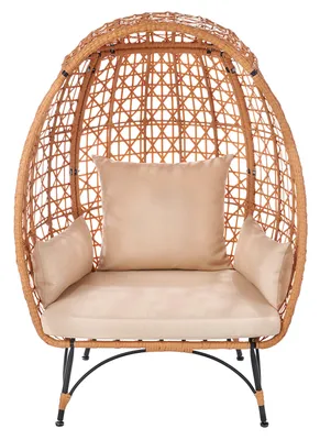 Produktbild von Kobolo Loungesessel Garten COCOON mit Metallgestell und Kissen | Korbsessel Polyrattan Gartensofa Gartenlounge Boho Gartenmöbel Outdoor Sitzgarnitur